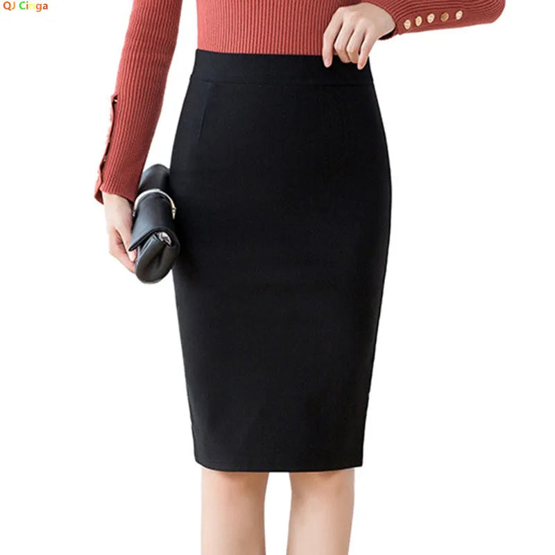 Lightweight, Stretchy Black Pencil Skirt for Women; Office-appropriate Skirts; Asian Sizes S–3XL.