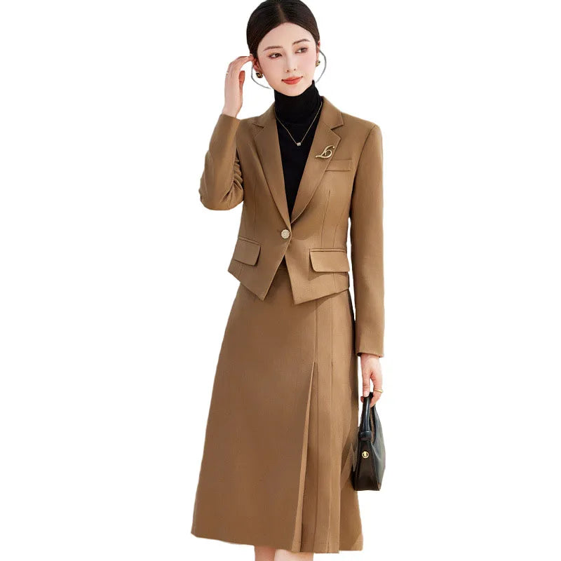 Elegant Ladies Autumn Blazer Set with Skirt Women 2 Piece Outfit 2024 Fashion Long Sleeve Jacket Suit Office Lady Dress Set