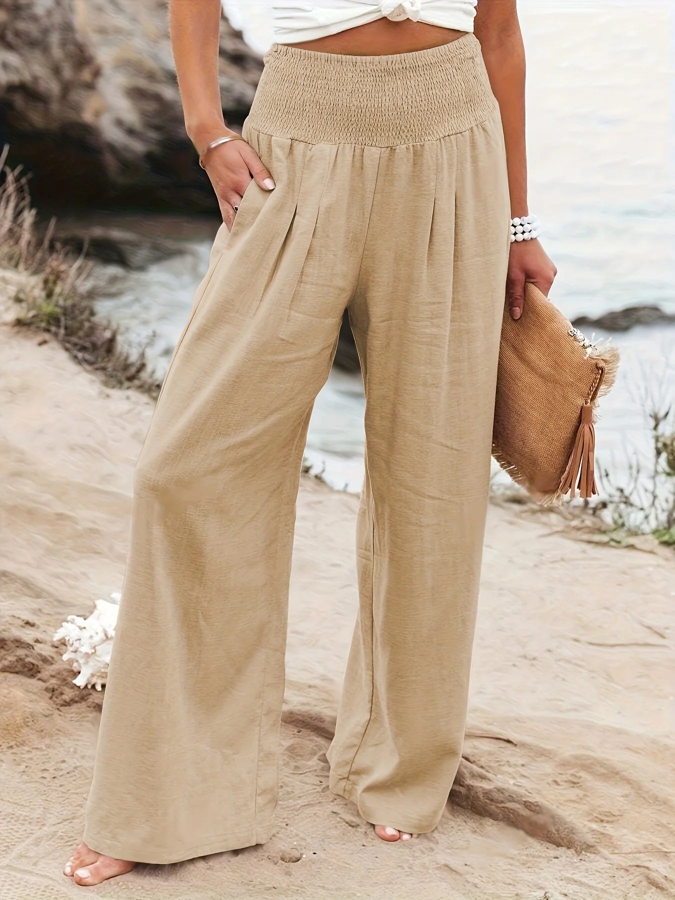 Casual Wide-leg Pants High-waist Cotton and Linen  Bestseller Slimming and Loose Trousers summer