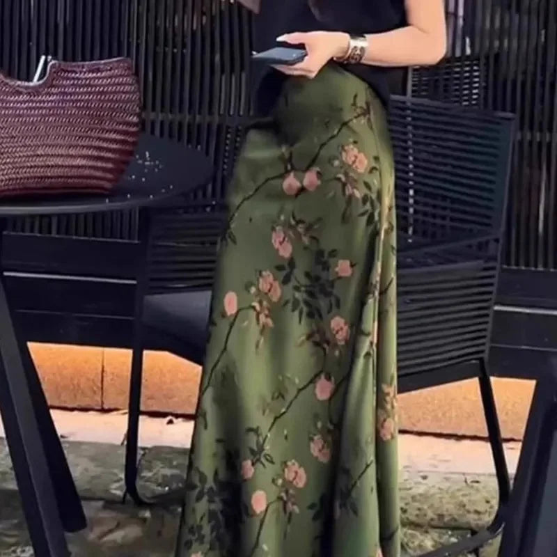 Retro Women High Waist A-line Maxi Skirt Femme Fashion Large Size 4XL Long Skirts Autumn Lady High-end Mid-length Fishtail Skirt