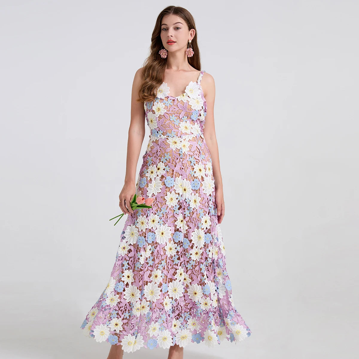 Summer Floral Formal Evening Long Dress Women Runway Luxury Hollow Out Sexy Backless Embroidery Maxi Birthday Party Dresses