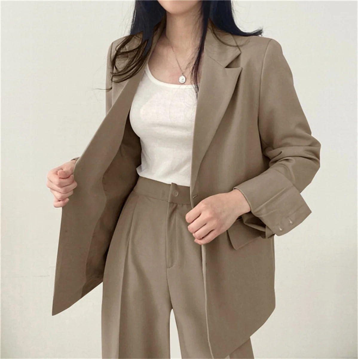 2025 Autumn New Women's Clothing Suit Jacket Casual Pants Set Wide Leg Suit Pants Elegant Office Lady Business Suit Set Blazers